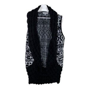 John Paul Richard Studio Chunky Knit Cardigan Vest L Black White Fall